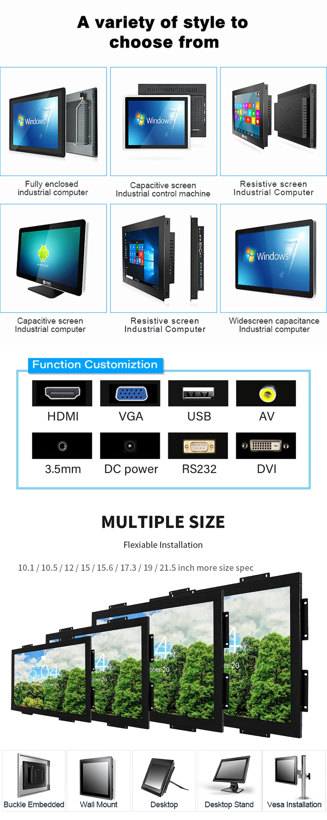 15.6 Inch Industrial Touch Screen Tablet LED LCD Display Embedded Touch Gaming Monitors