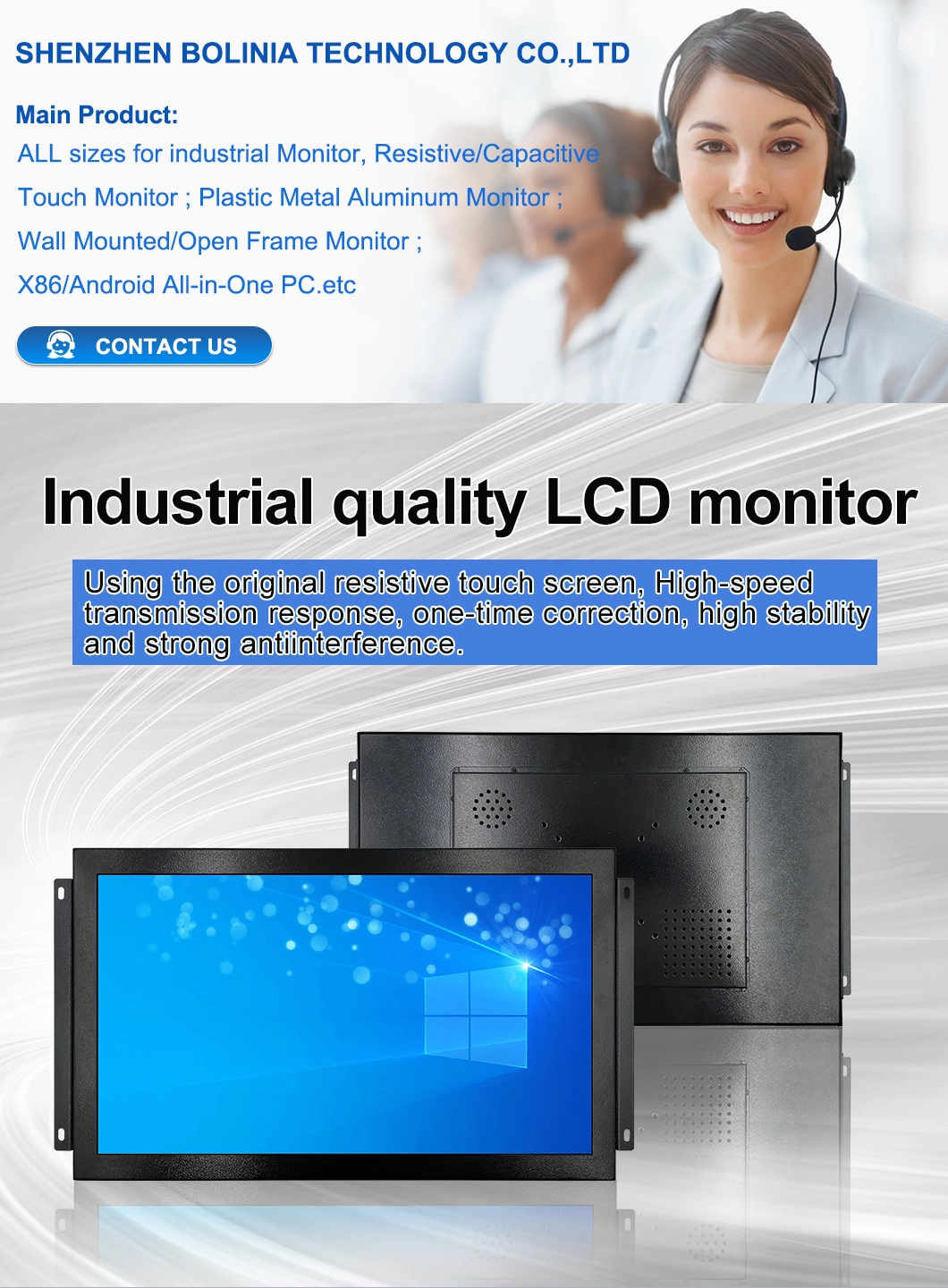 18.5 Inch 1366*768 HDMI VGA AV BNC Non Touch Screen Metal Case TFT Open Frame Embedded OEM ODM Industrial LCD Monitor