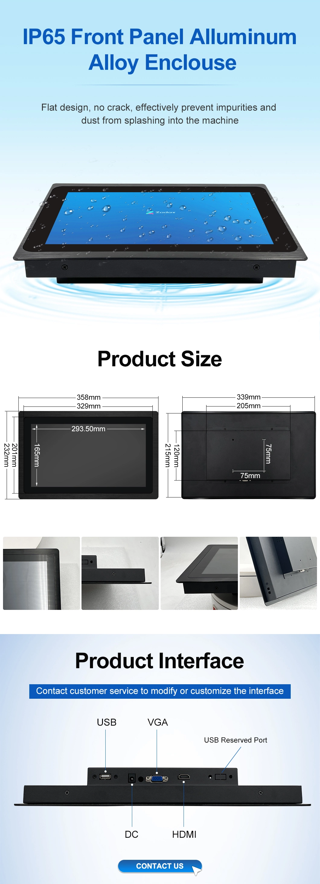 13.3 Inch IPS 1600*900 HDMI VGA Non Touch Screen Metal Aluminum TFT Embedded Pure Flat OEM ODM Industrial LCD Monitor