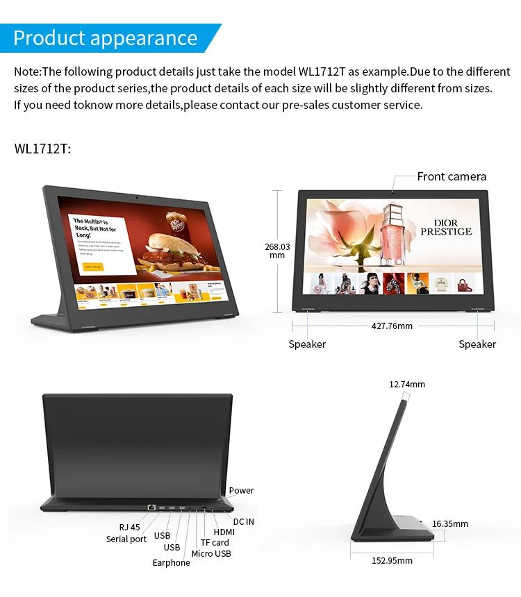 L Shape 17.3 Inch Touch Screen Tablet Restaurant Hotel Room Ordering System IPS LCD Panel Desktop Android Tab PC