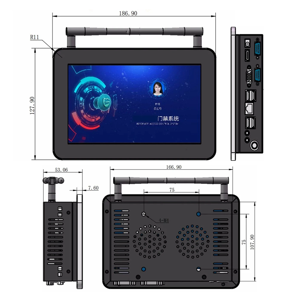 7 Inch Panel PC 1024*600 10 Point Capacitive Touch Embedded, Desktop LCD Screen with LED Backlight Panel PC